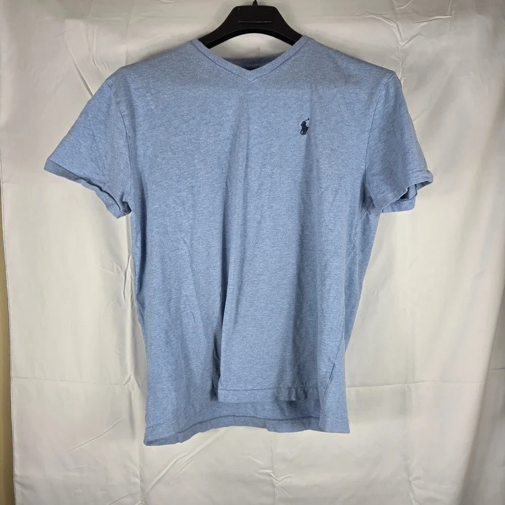 Polo Ralph Lauren Mens V-Neck T-Shirt Blue Heather Classic Fit Short Sleeve M